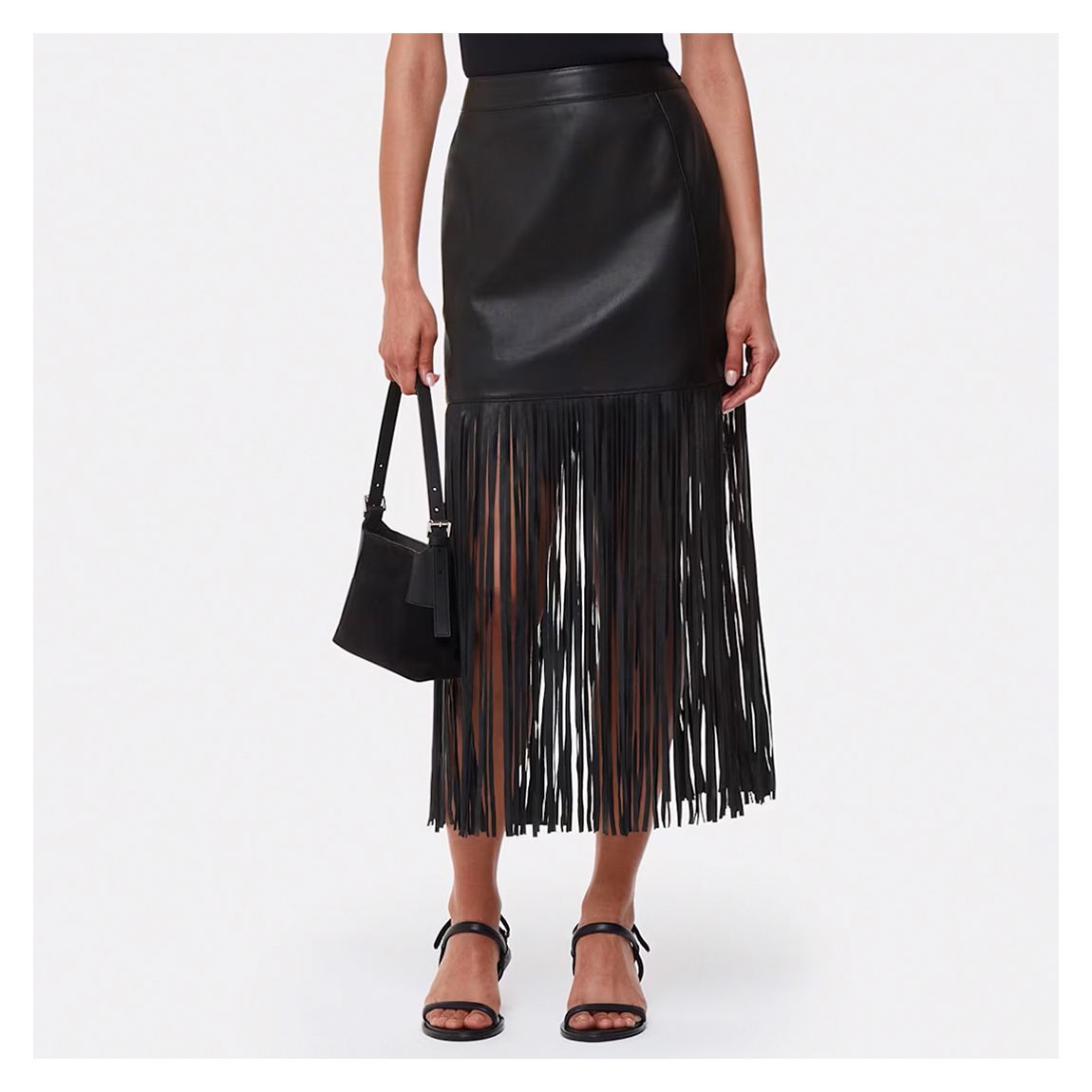 Black Leather Fringed Mini Skirt main product photo