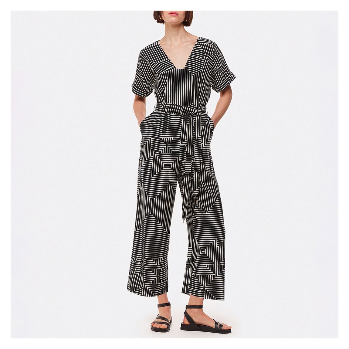 Black/ White Angled Stripe Jumpsuit main product photo