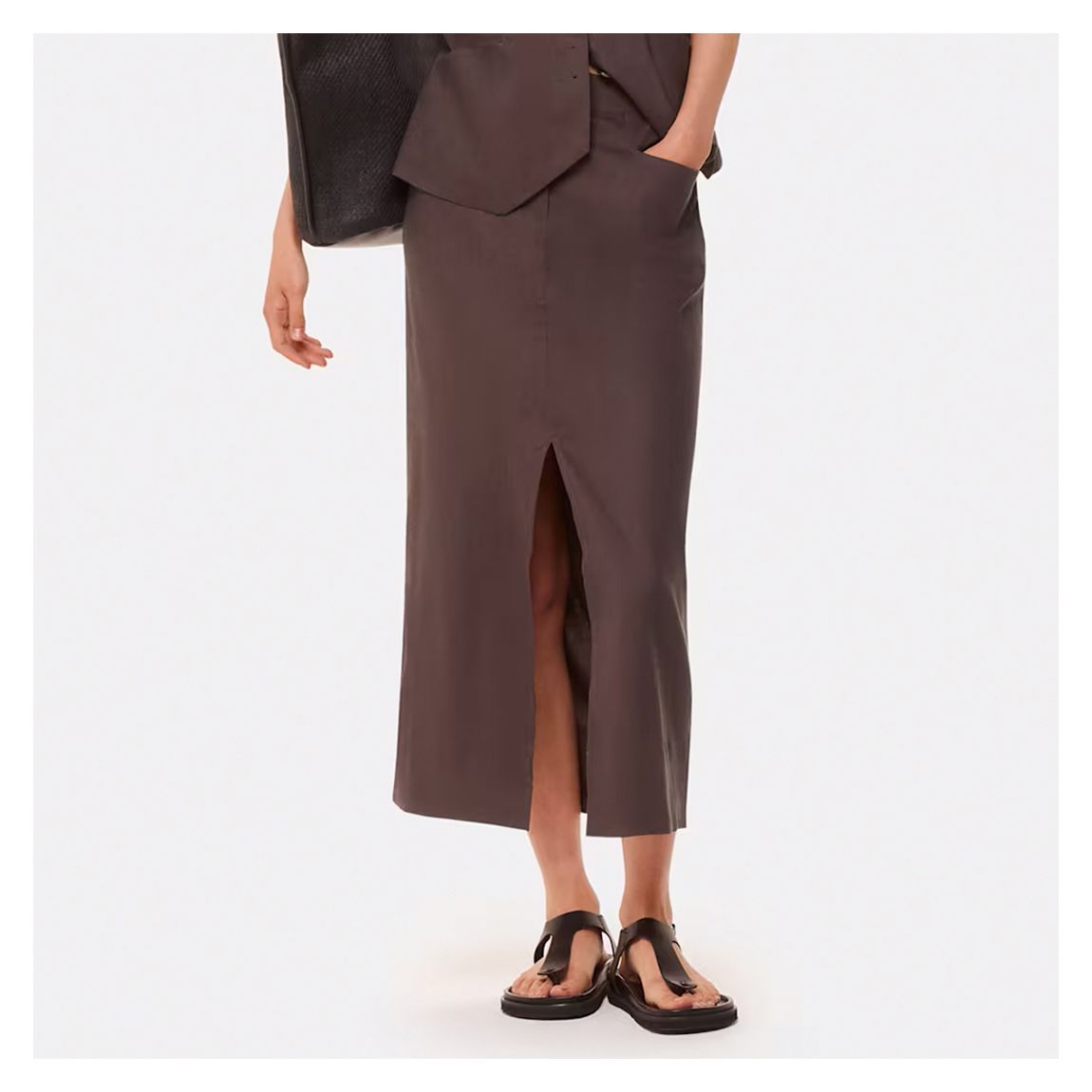 Dark Grey Mila Linen Blend Midi Skirt main product photo