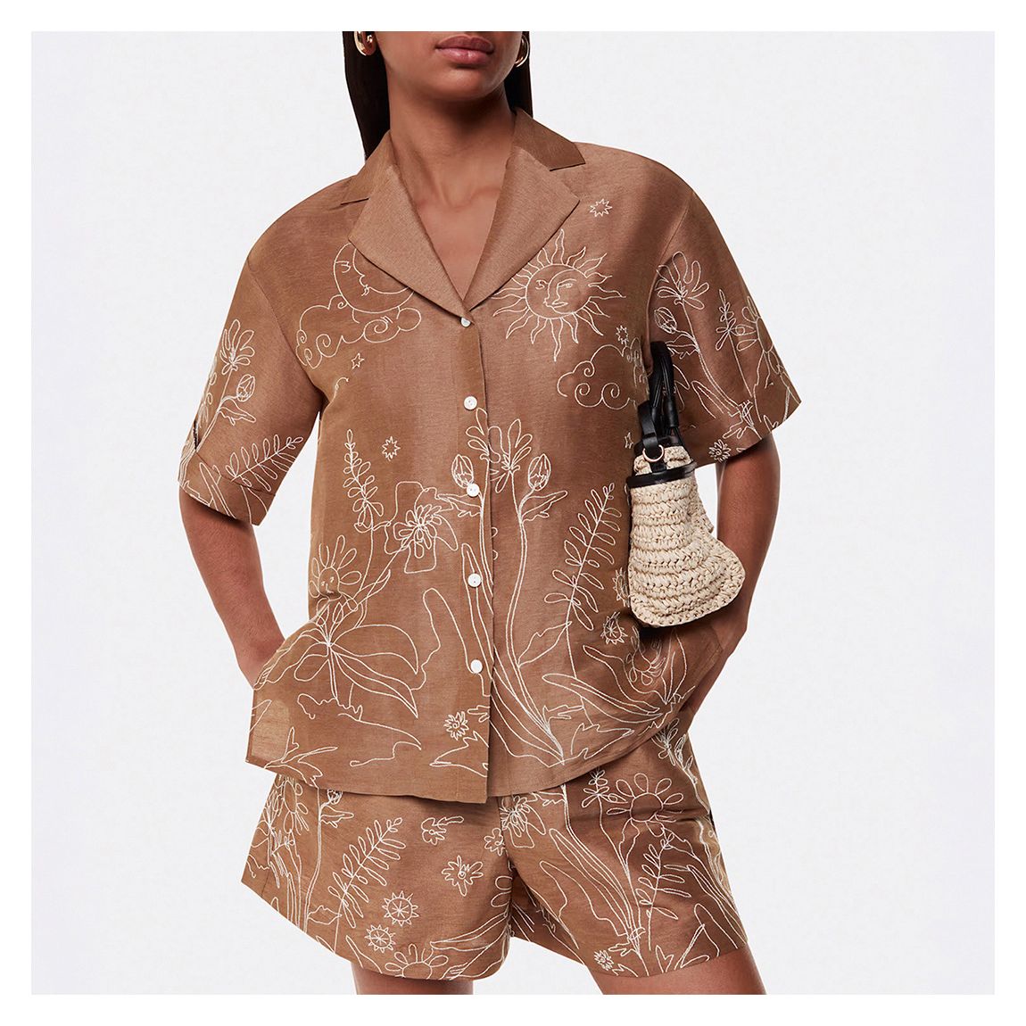 Brown Embroidered Scribble Shirt main product photo