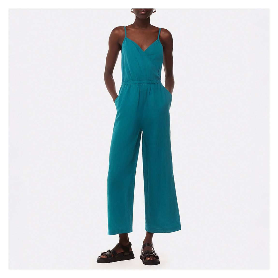 Green Wrap Linen Blend Jumpsuit main product photo