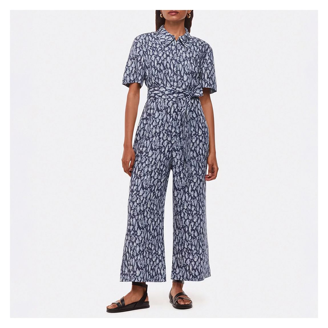 Navy Leopard Linen Blend Jumpsuit main product photo