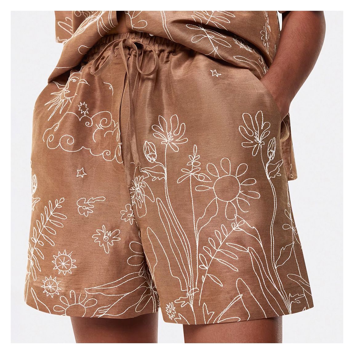 Brown Embroidered Scribble Short main product photo