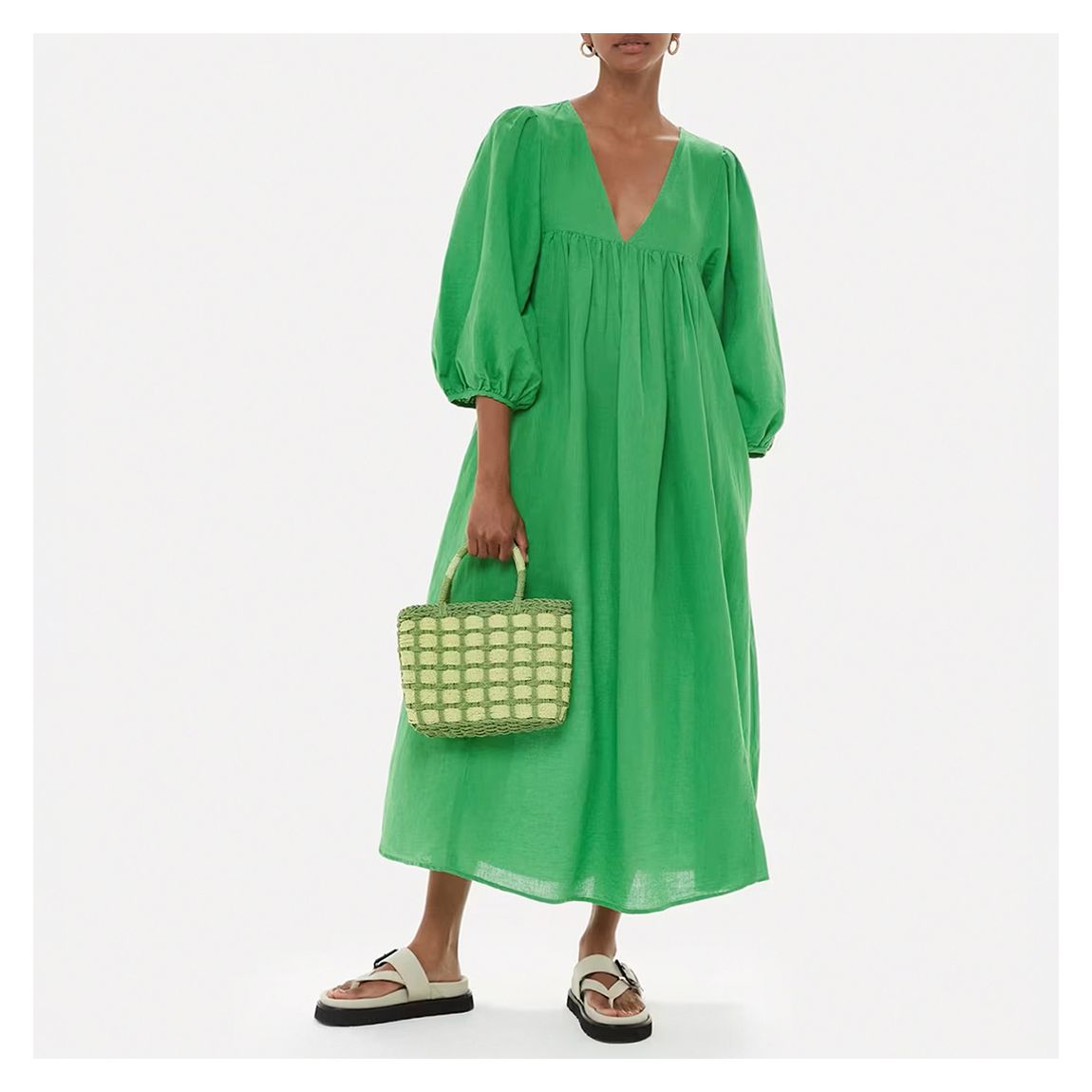 Turquoise Gloria Linen Blend Dress main product photo