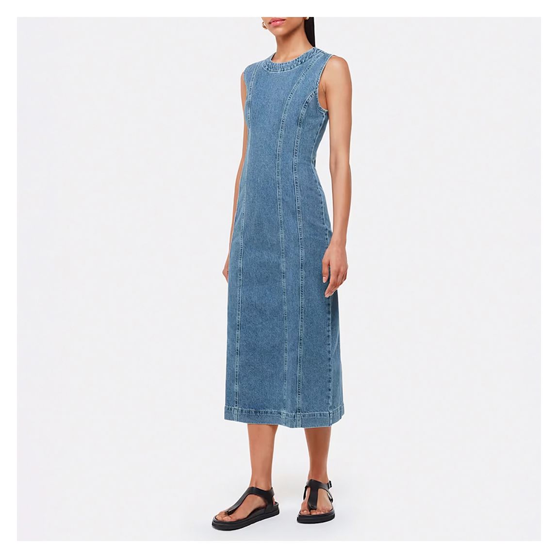 Mid Blue Sleeveless Denim Midi Dress main product photo