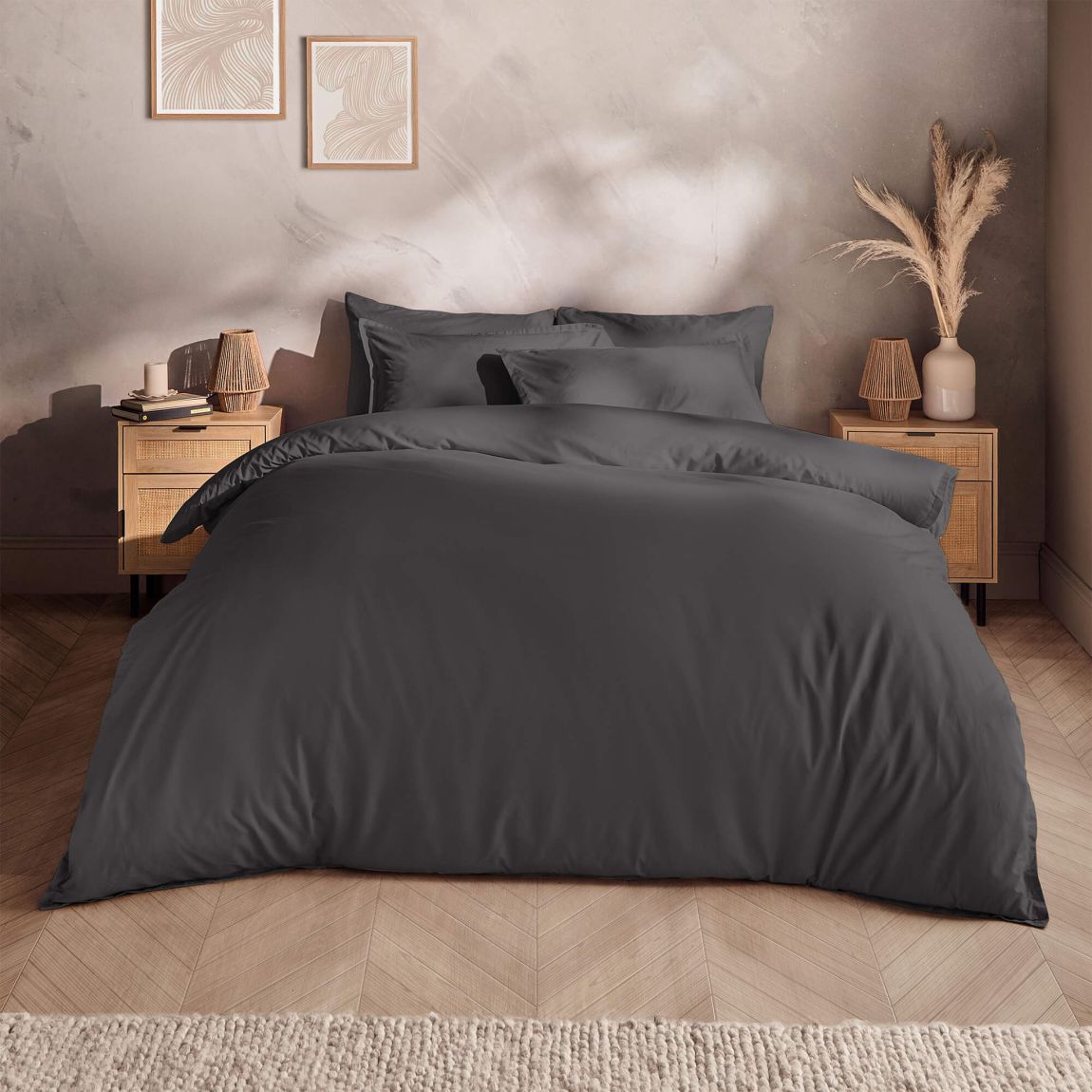 Silentnight Washed Cotton Rich Charcoal Duvet Cover Set - Double main product photo