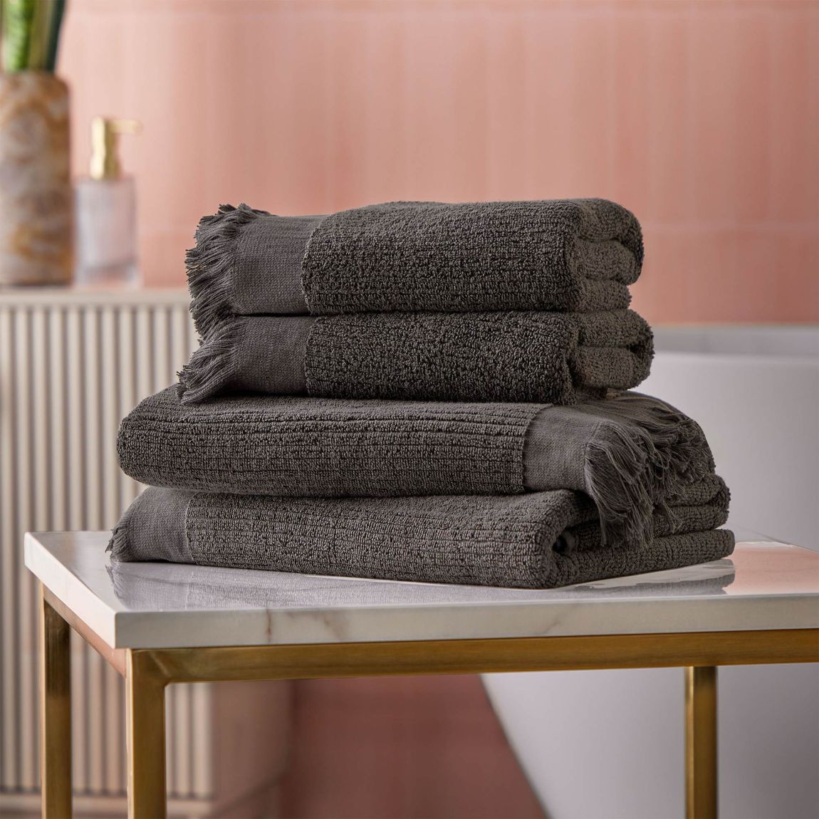 Cosmo Living Textured Cotton Hand Towels, Set of 2, Charcoal main product photo