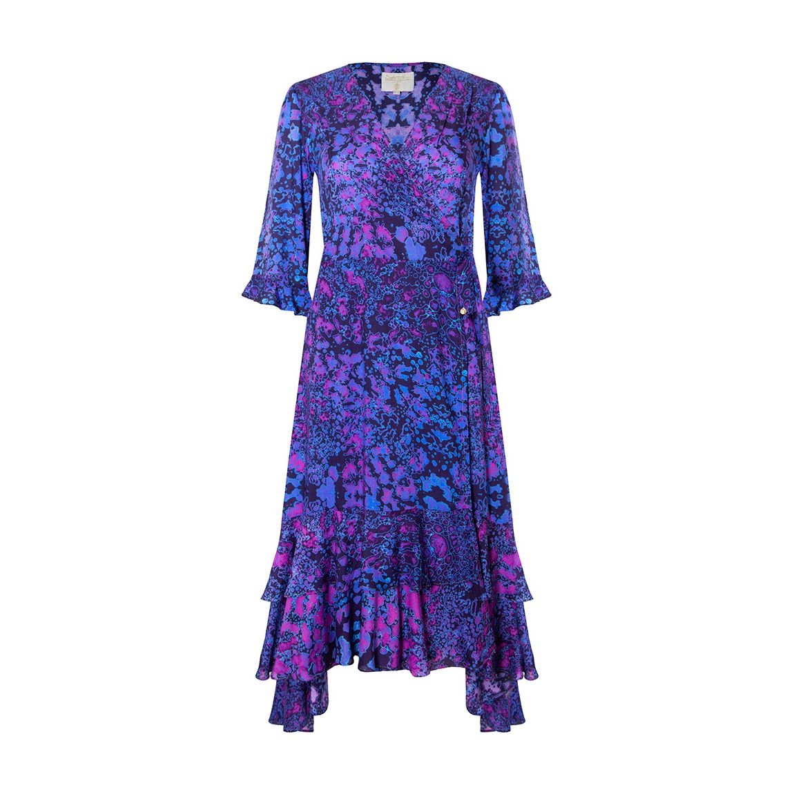Indigo Leopard Midi Ruffle Wrap Dress main product photo