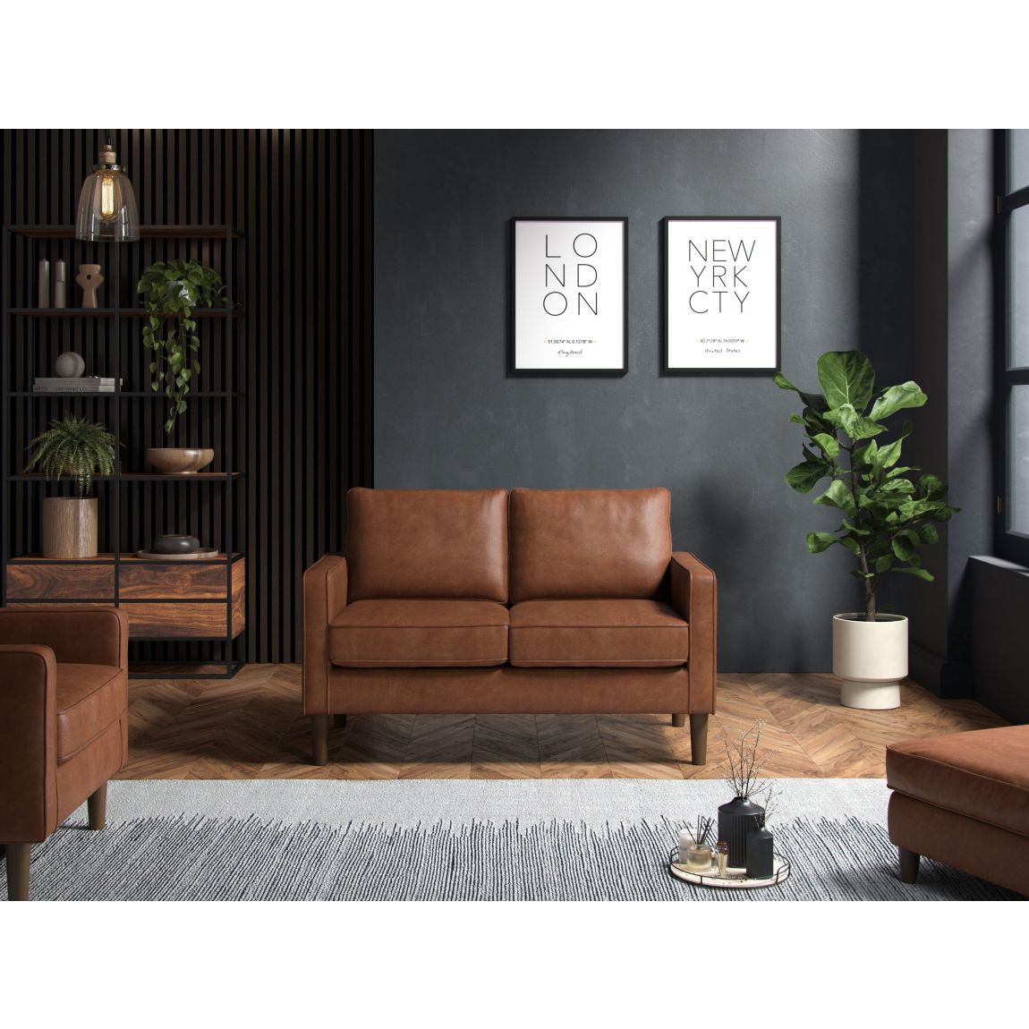 Henry 2 Seater Sofa Faux Leather Tan main product photo
