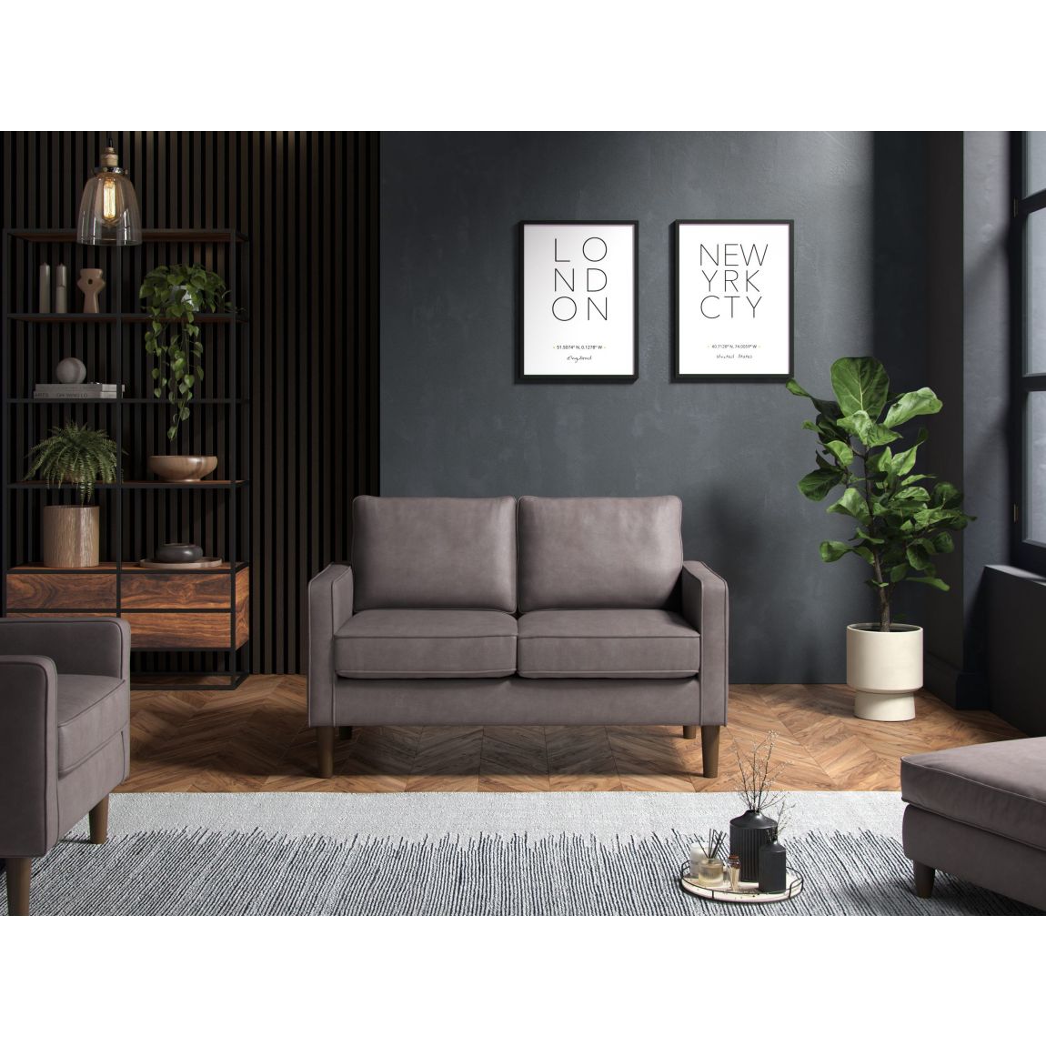 Henry 2 Seater Sofa Faux Leather Grey main product photo