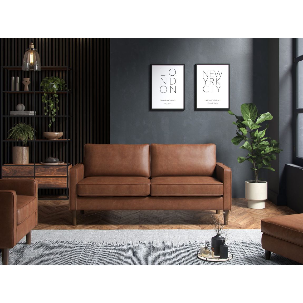 Henry 3 Seater Sofa Faux Leather Tan main product photo