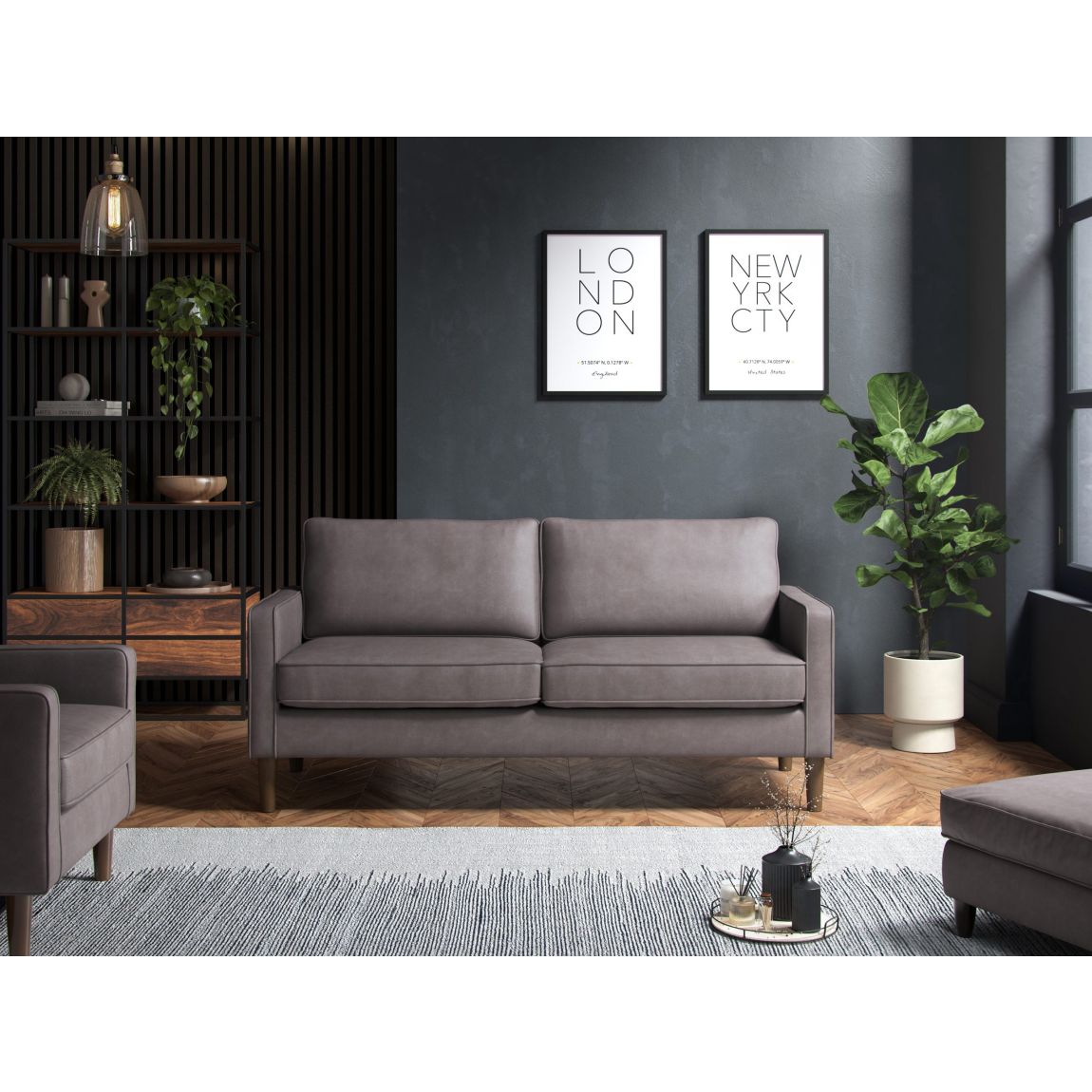 Henry 3 Seater Sofa Faux Leather Grey main product photo