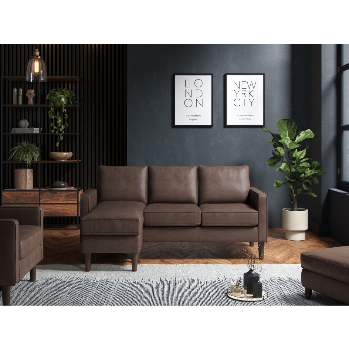 Henry Reversible Chaise Sofa Faux Leather Brown main product photo