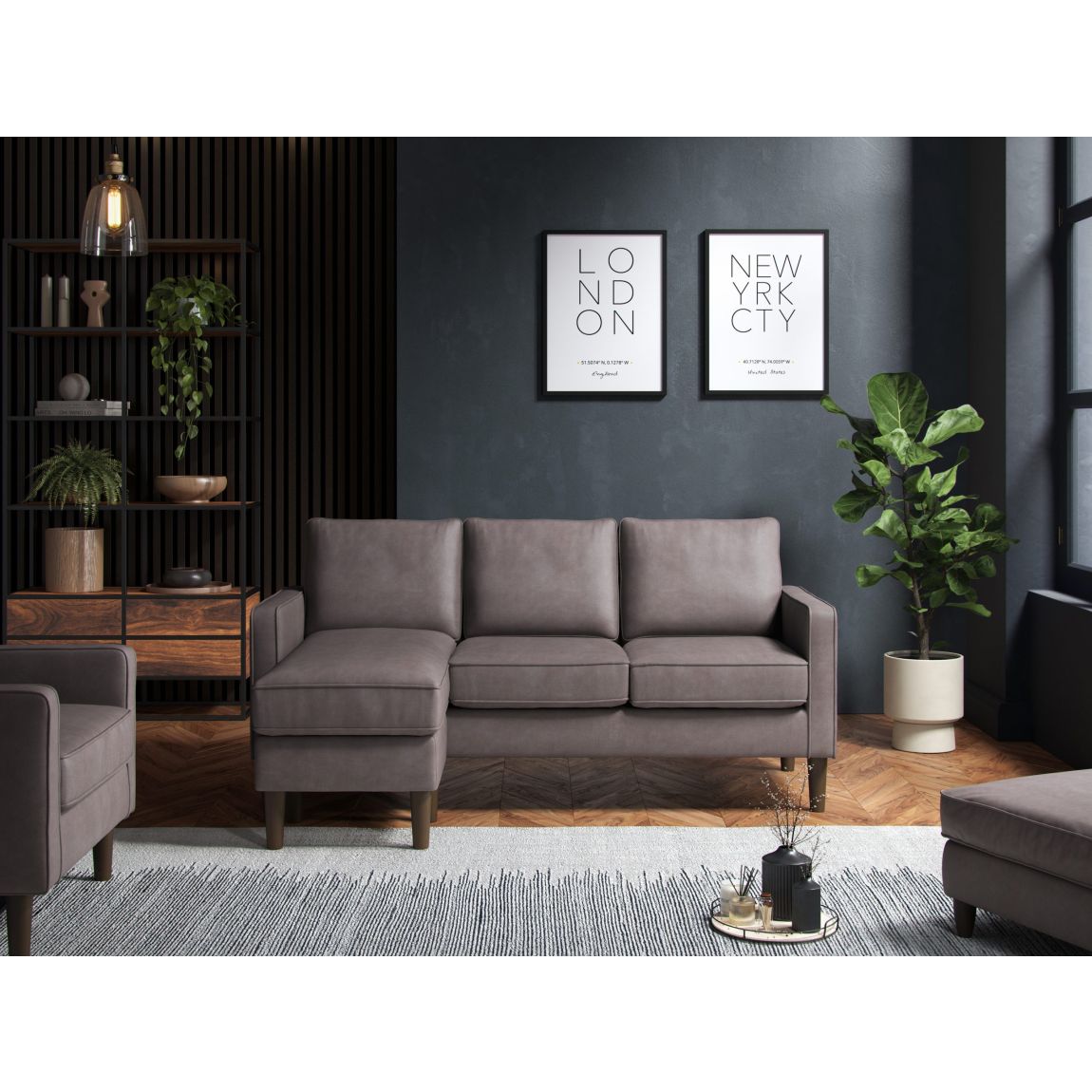 Henry Reversible Chaise Sofa Faux Leather Grey main product photo