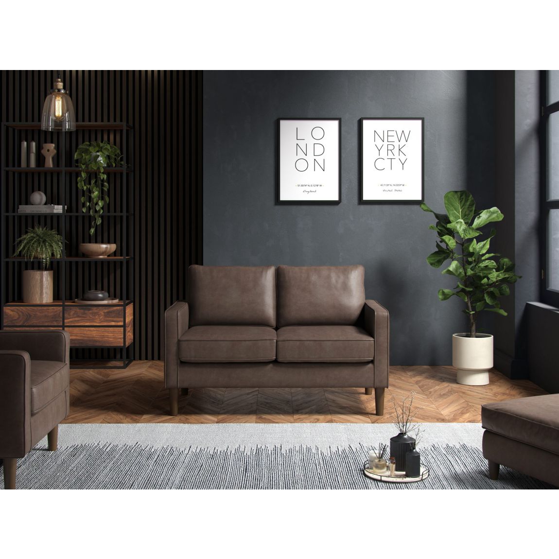 Henry 2 Seater Sofa Faux Leather Brown main product photo