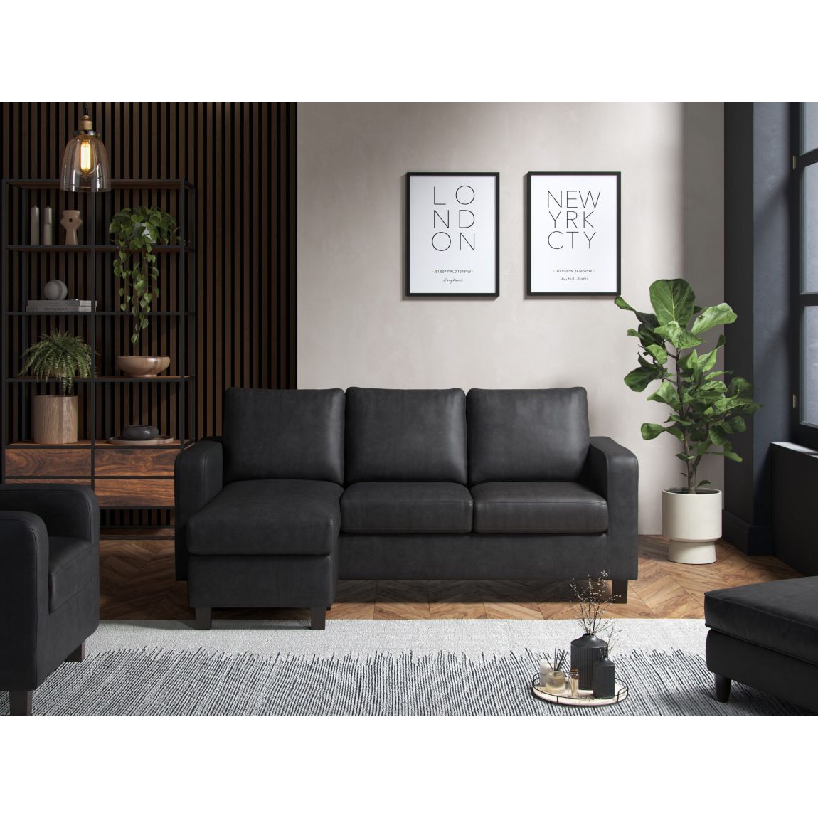 Ava Reversible Chaise Sofa PU Black main product photo