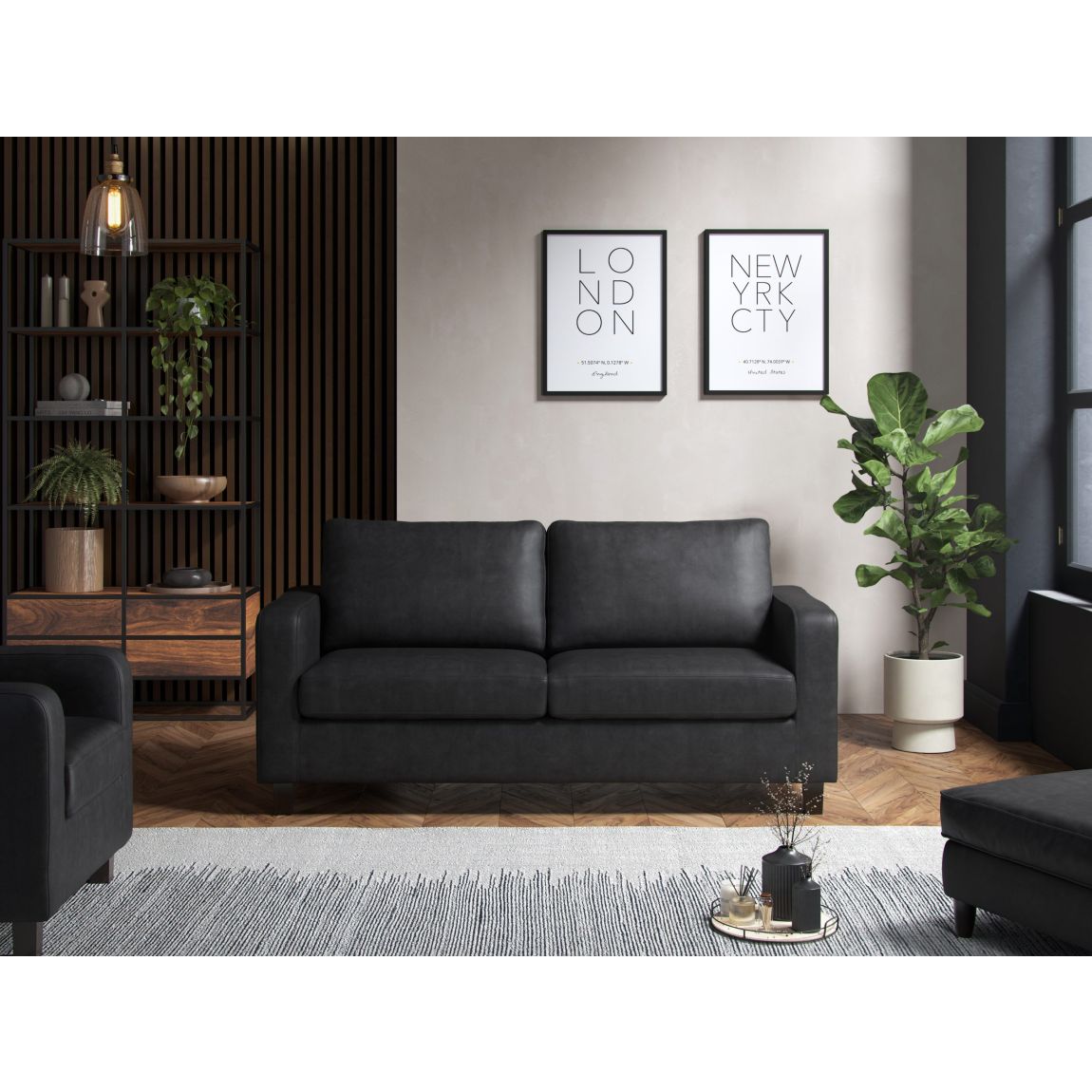 Ava 3 Seater Sofa PU Black main product photo