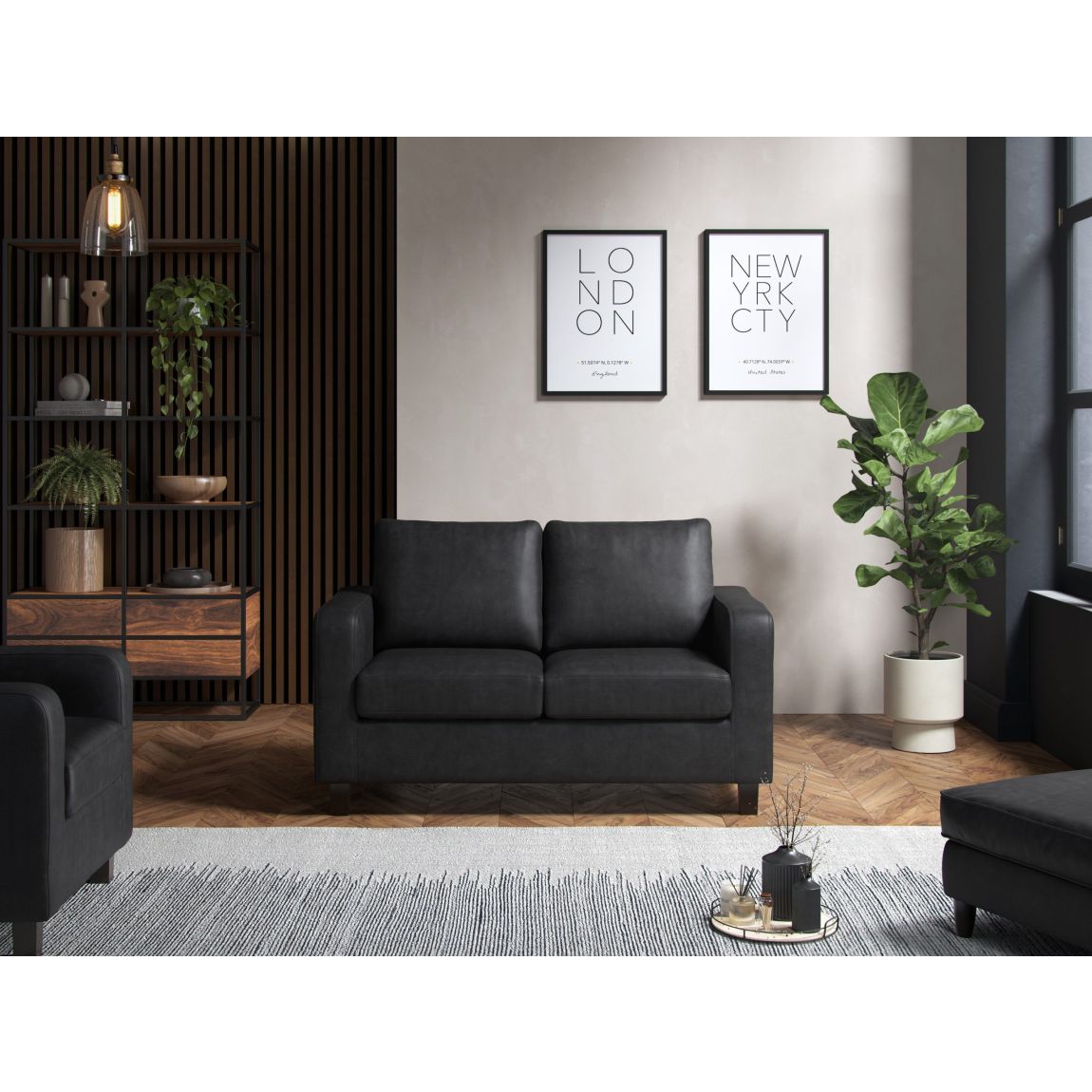 Ava 2 Seater Sofa PU Black main product photo