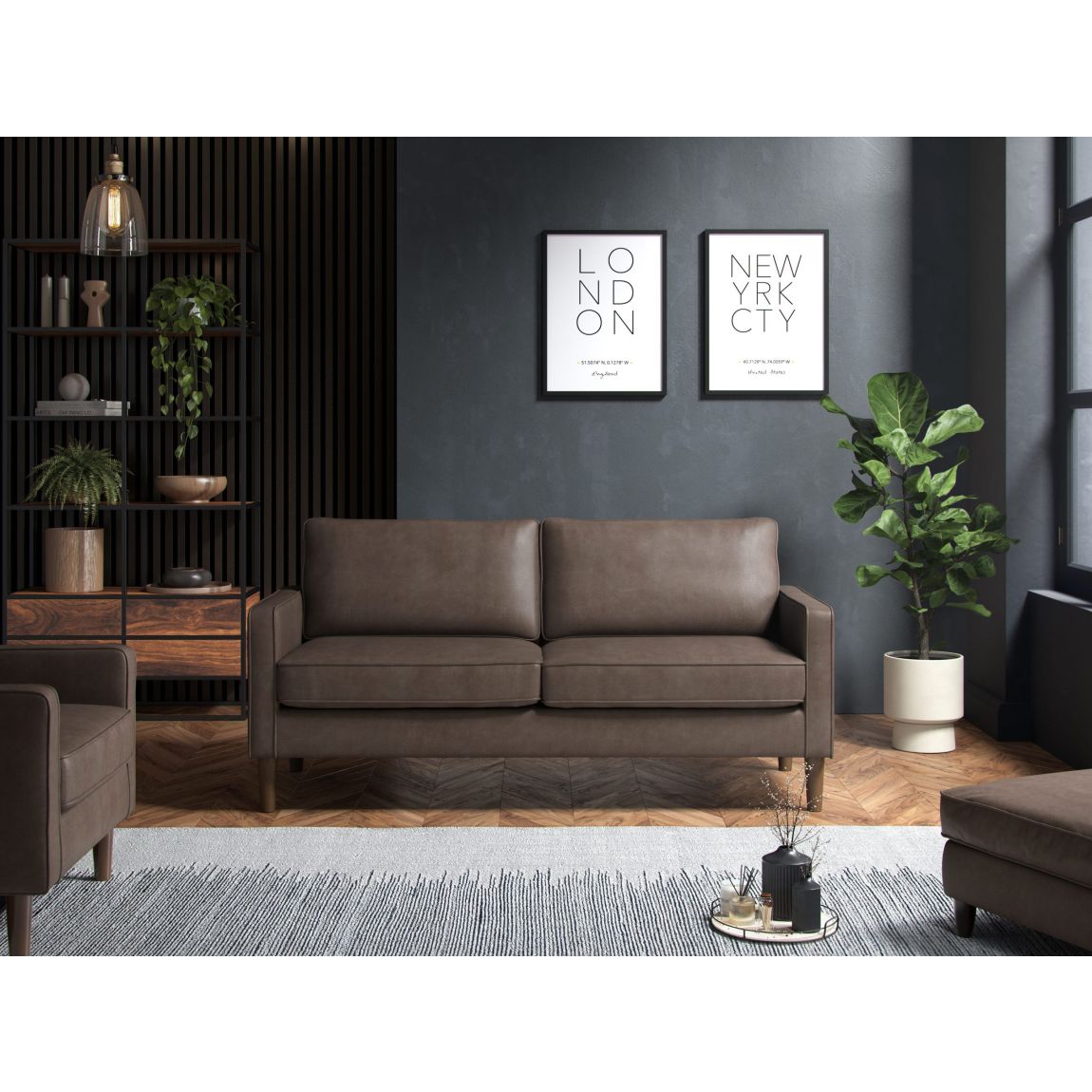 Henry 3 Seater Sofa Faux Leather Brown main product photo