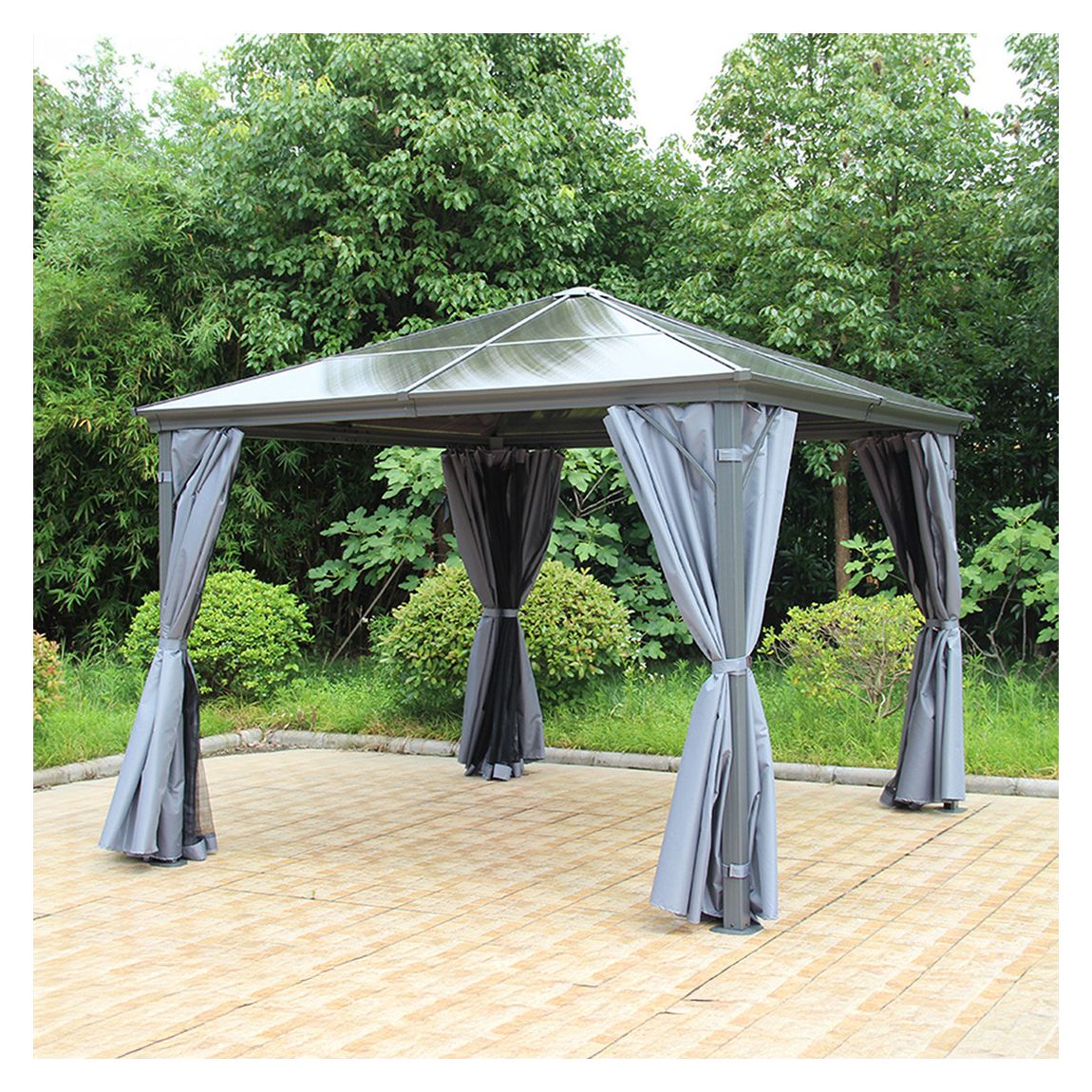 LUGANO 3x3m Grey Deluxe Polycarbonate Gazebo 7mm UV Stabilized Roof main product photo