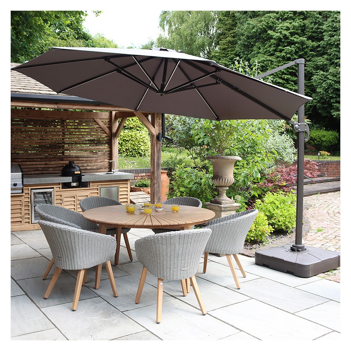 3.5m Deluxe Solar LED Round Cantilever Parasol Grey + 100kg base main product photo