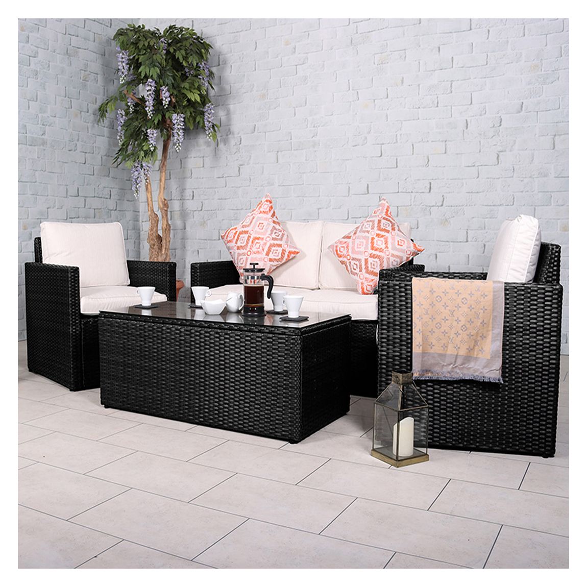 BERLIN BLACK 2 Seater Sofa, 2 Armchairs & Table main product photo