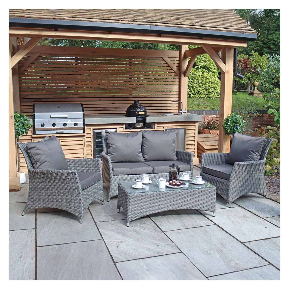 PARIS 4 Seater 4pc Lounging Coffee Set: 2 Seater sofa, 2 armchairs with Coffee Table inc Cushions main product photo