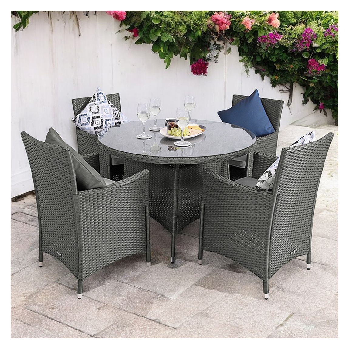 Nevada Grey 4 Seater Round 110cm Carver Dining Set main product photo