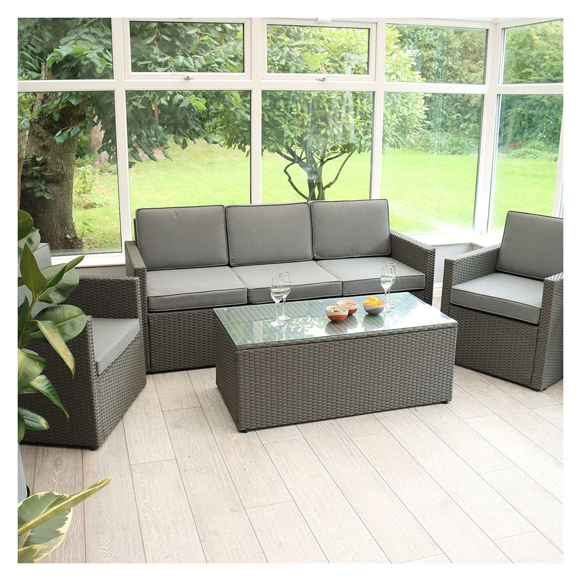 BERLIN GREY 3 Seater Sofa, 2 Armchairs & Table main product photo