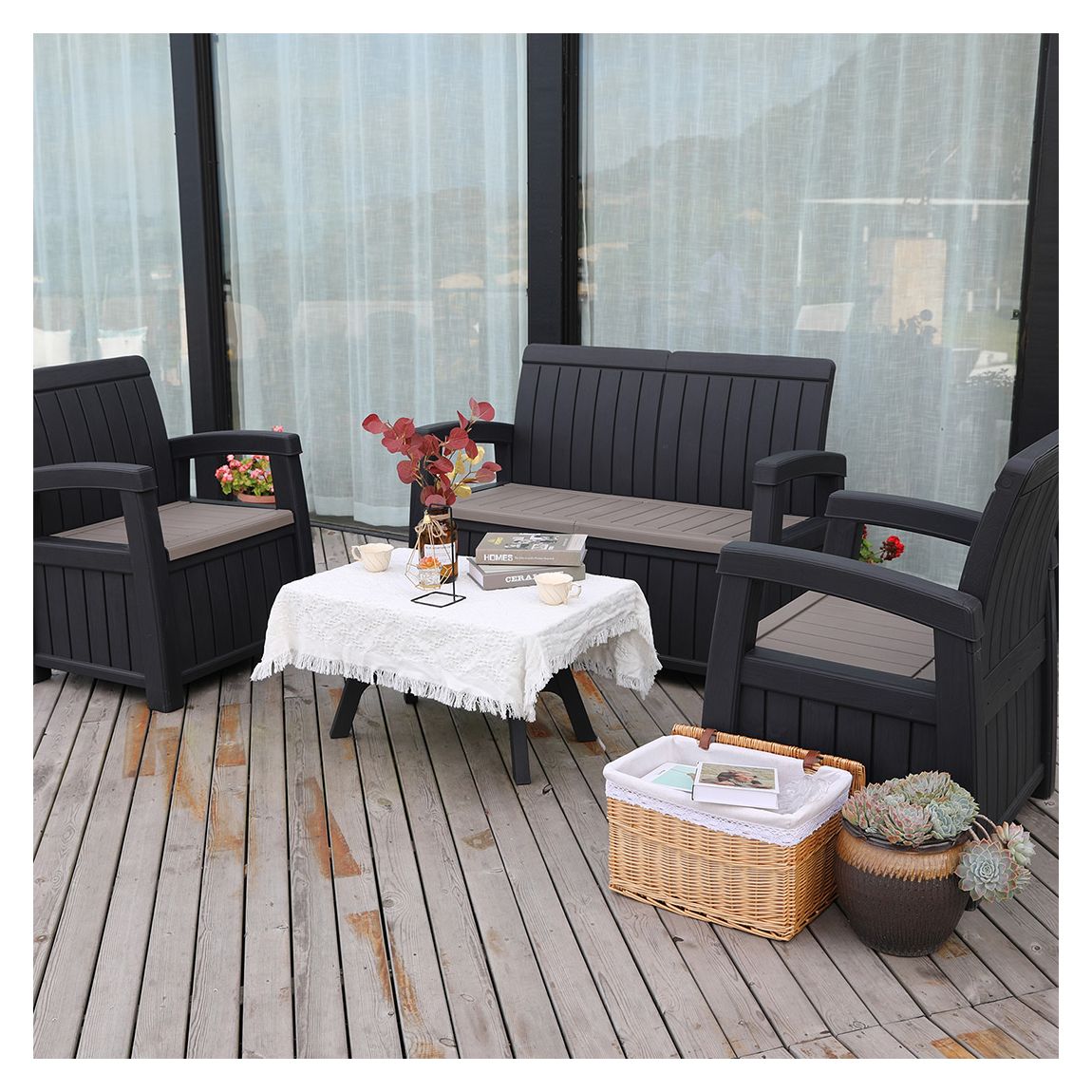 FARO 4 Seater Conversation Set (1 x Two Seater Sofa, 2 x Arm Chairs & 1 x Black Table) main product photo