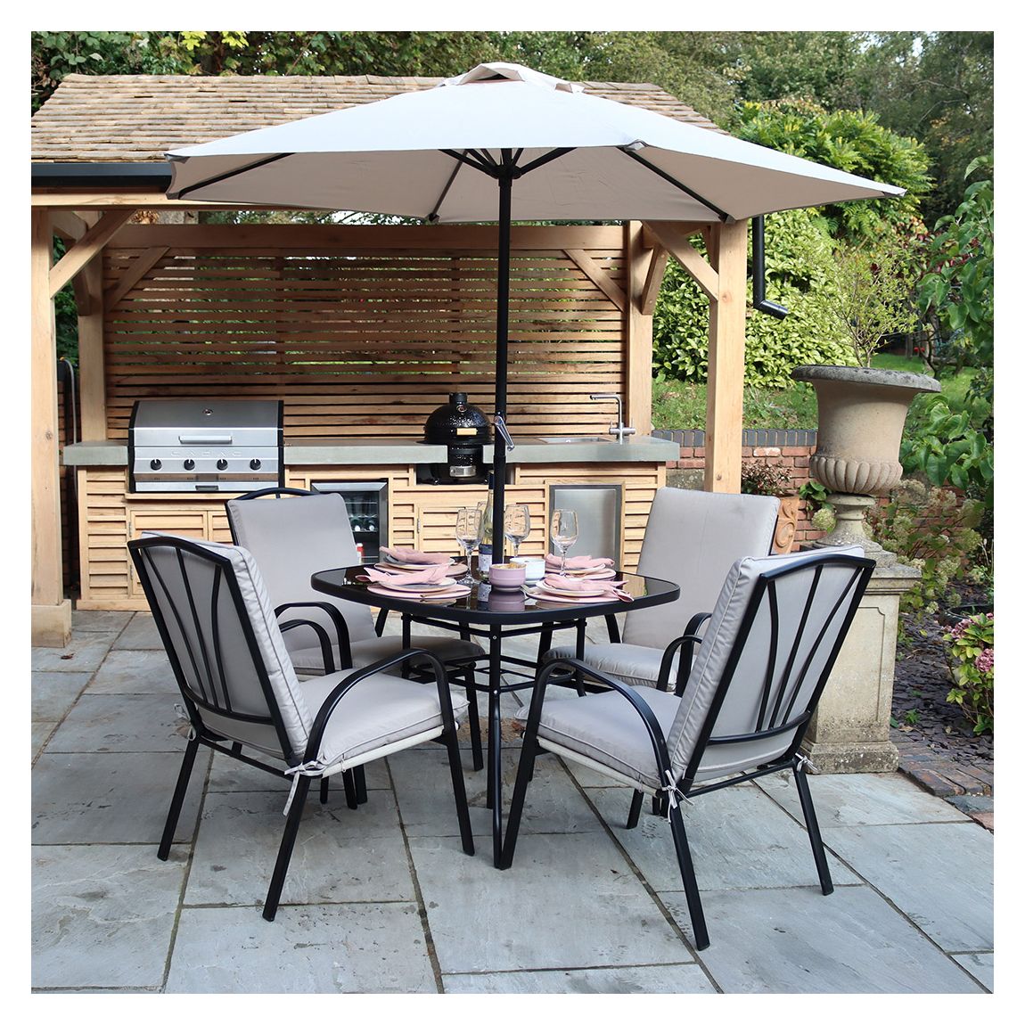 Amalfi Ivory Black 4 Seater Padded Set main product photo
