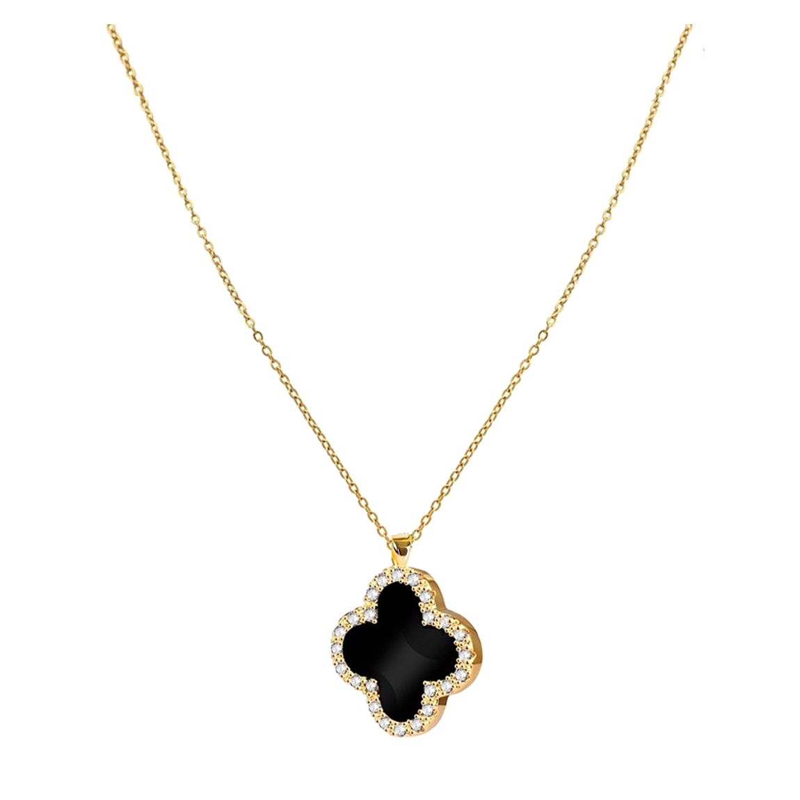 18K Gold Black Motif Drop Embelisshed Necklace main product photo