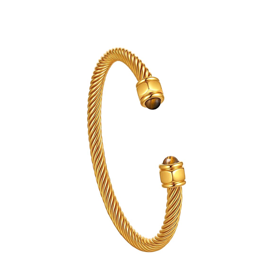 Stephen Oliver 18K Gold Plated Tiger Eye Cuff Bangle main product photo