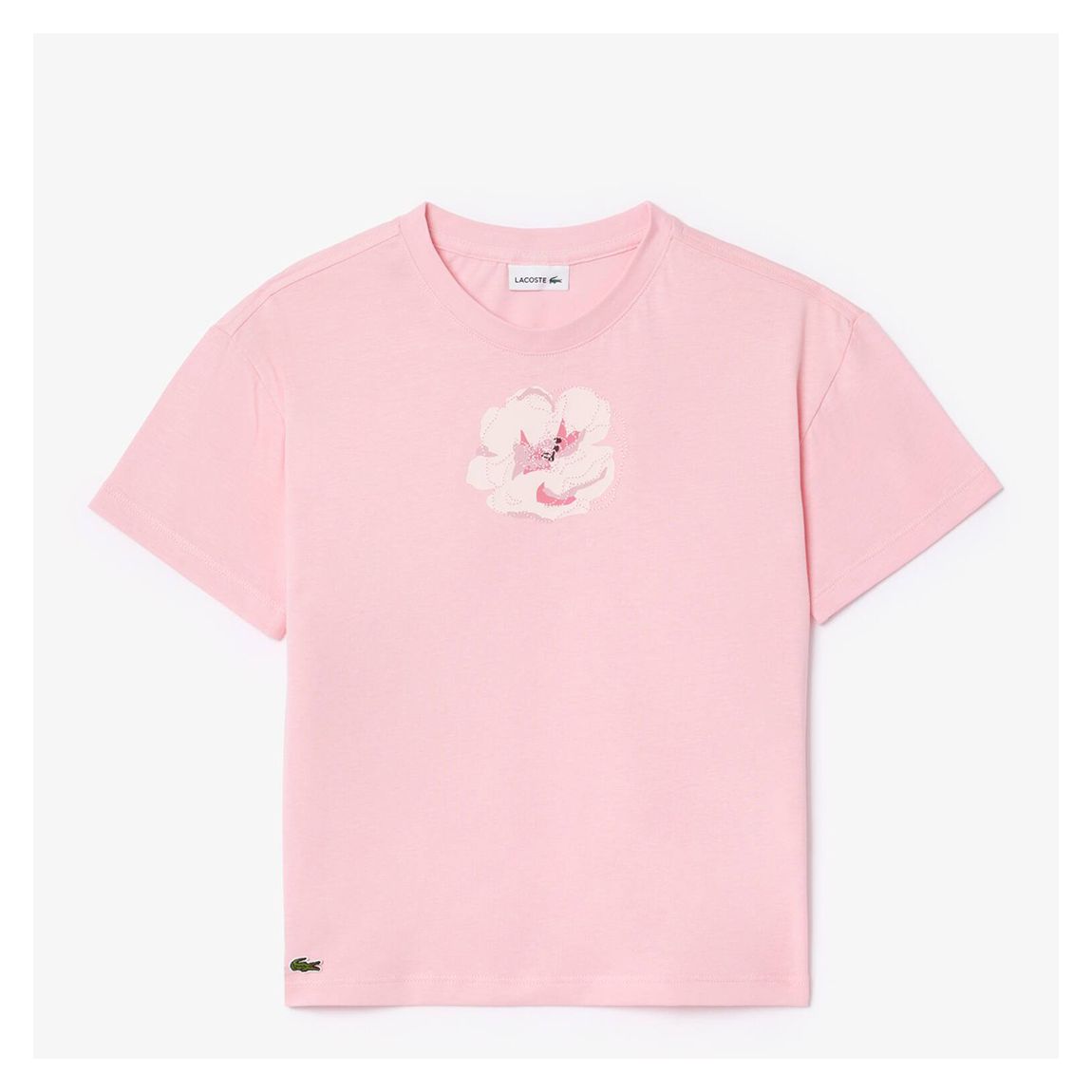 Pink Embroided Flower Print T-Shirt main product photo