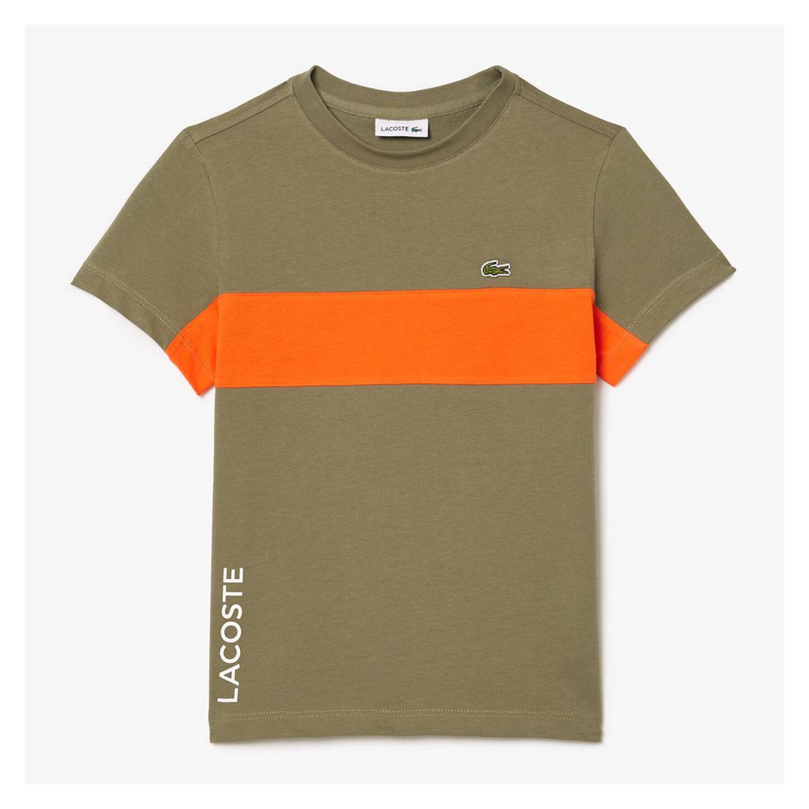 Khaki/ Orange Contrast Stripe Cotton T-Shirt main product photo