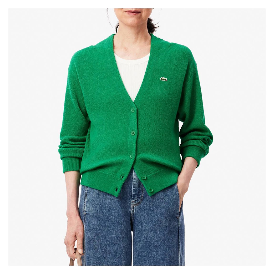 Green V-Neck Wool Cardigan main product photo