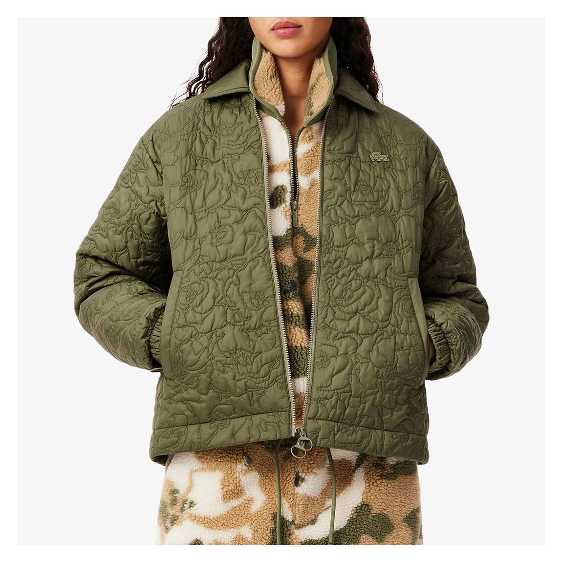 Khaki Quilted Floral Jacket main product photo
