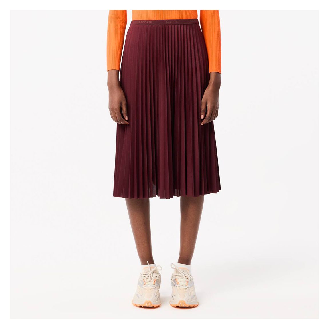 Burgandy Elasticated Pleated Midi Skirt main product photo