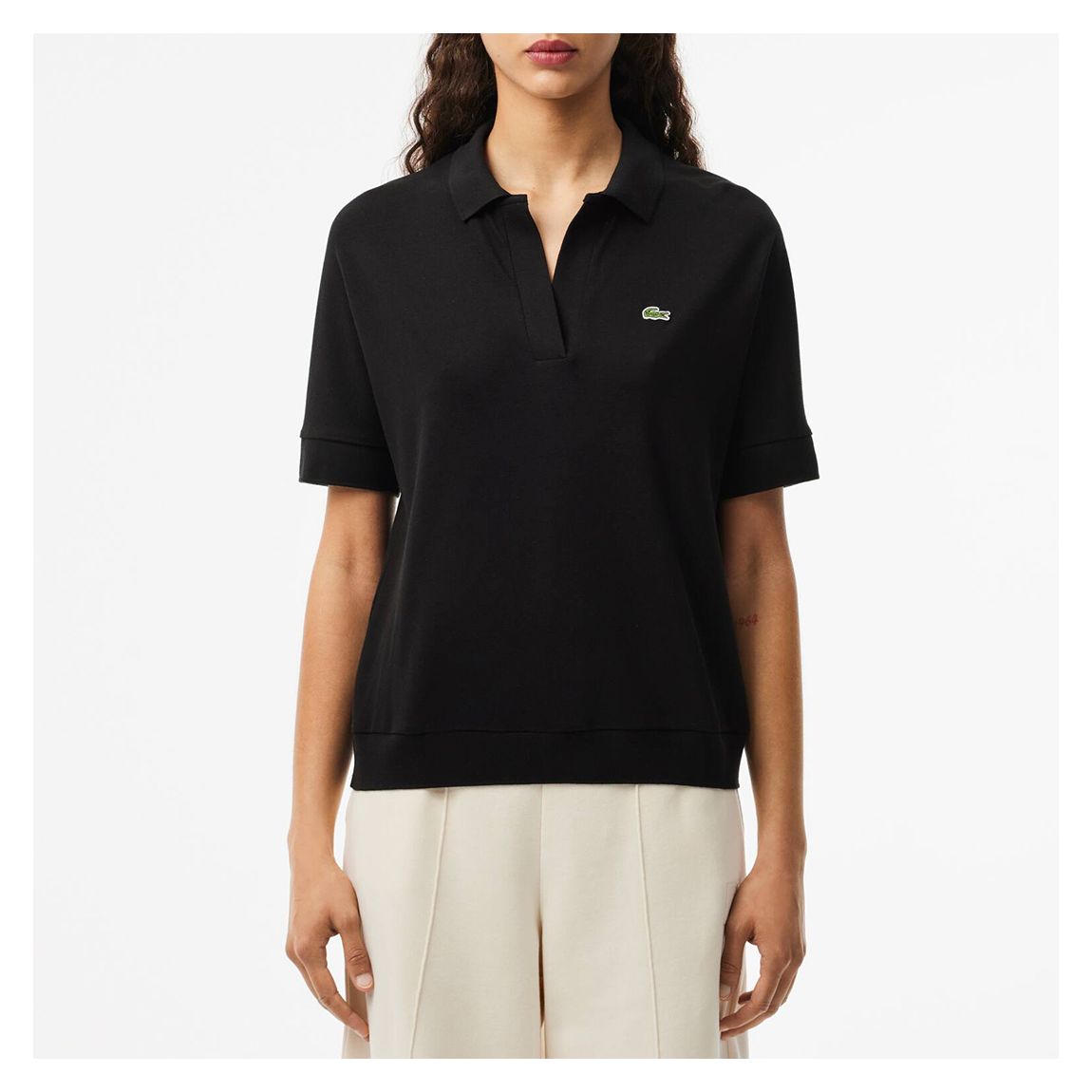 Black Relaxed Fit Pique Polo Shirt main product photo