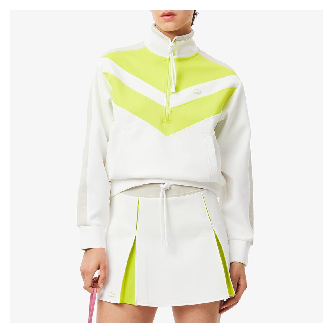White Colour Block Interlock Half Zip Sweatshirt main product photo