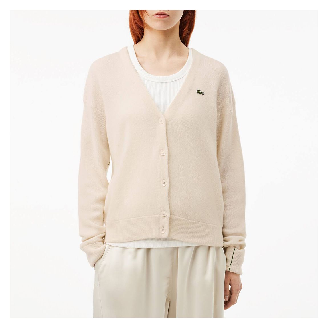 Beige V-Neck Wool Cardigan main product photo