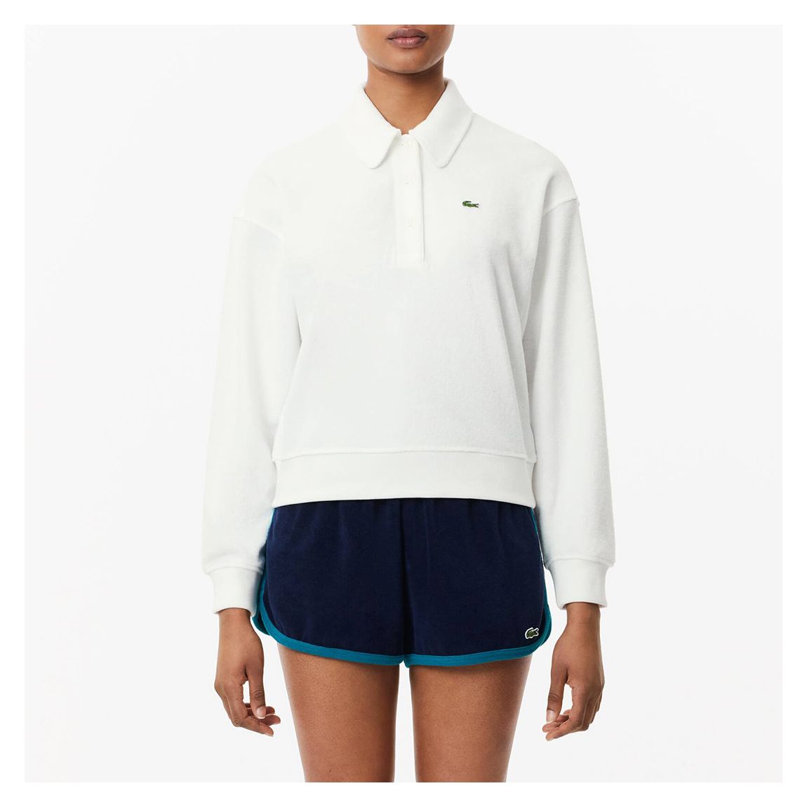White Relaxed Fit Terry Knit Polo Sweatshirt main product photo