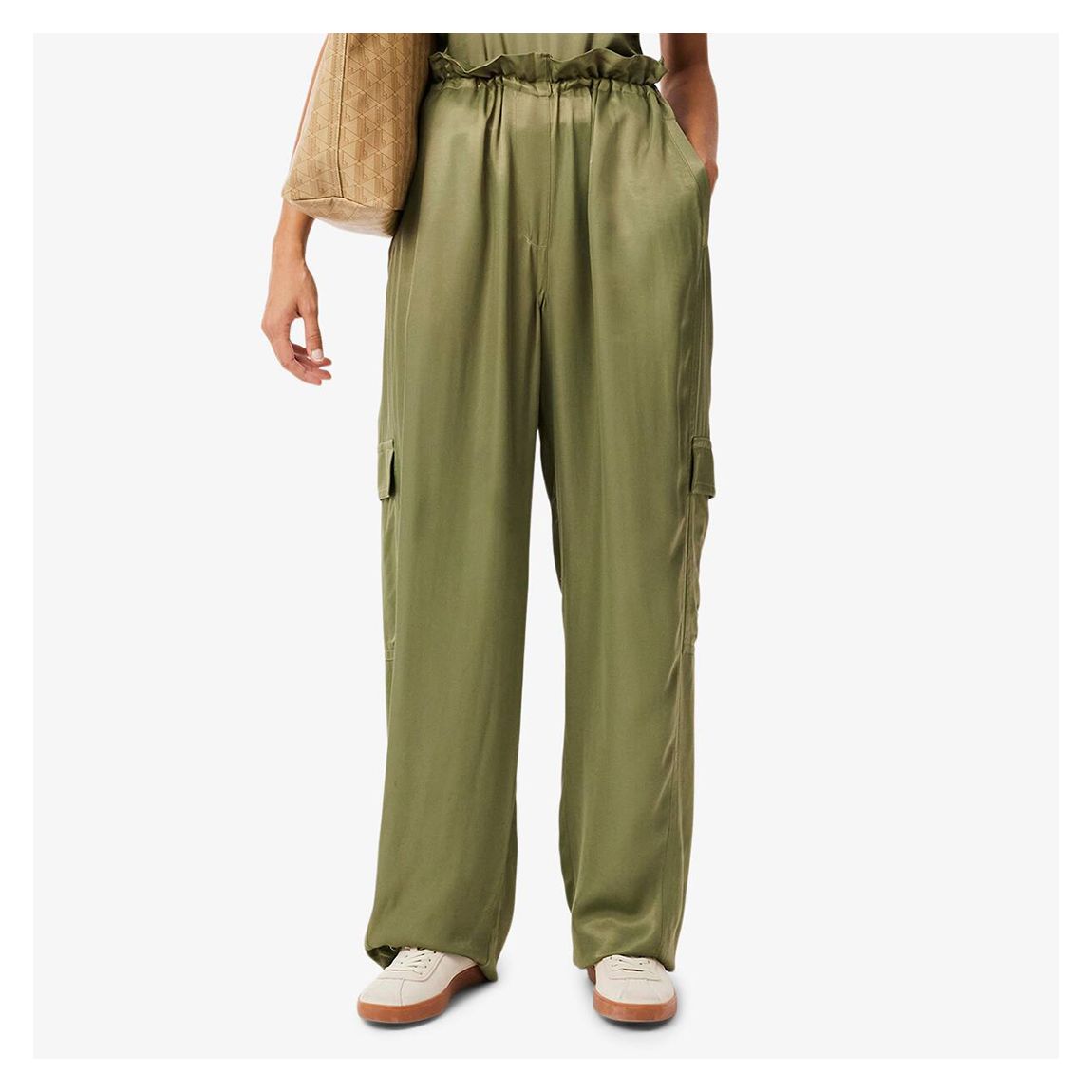 Khaki Oversized Satin Cargo Trouser main product photo