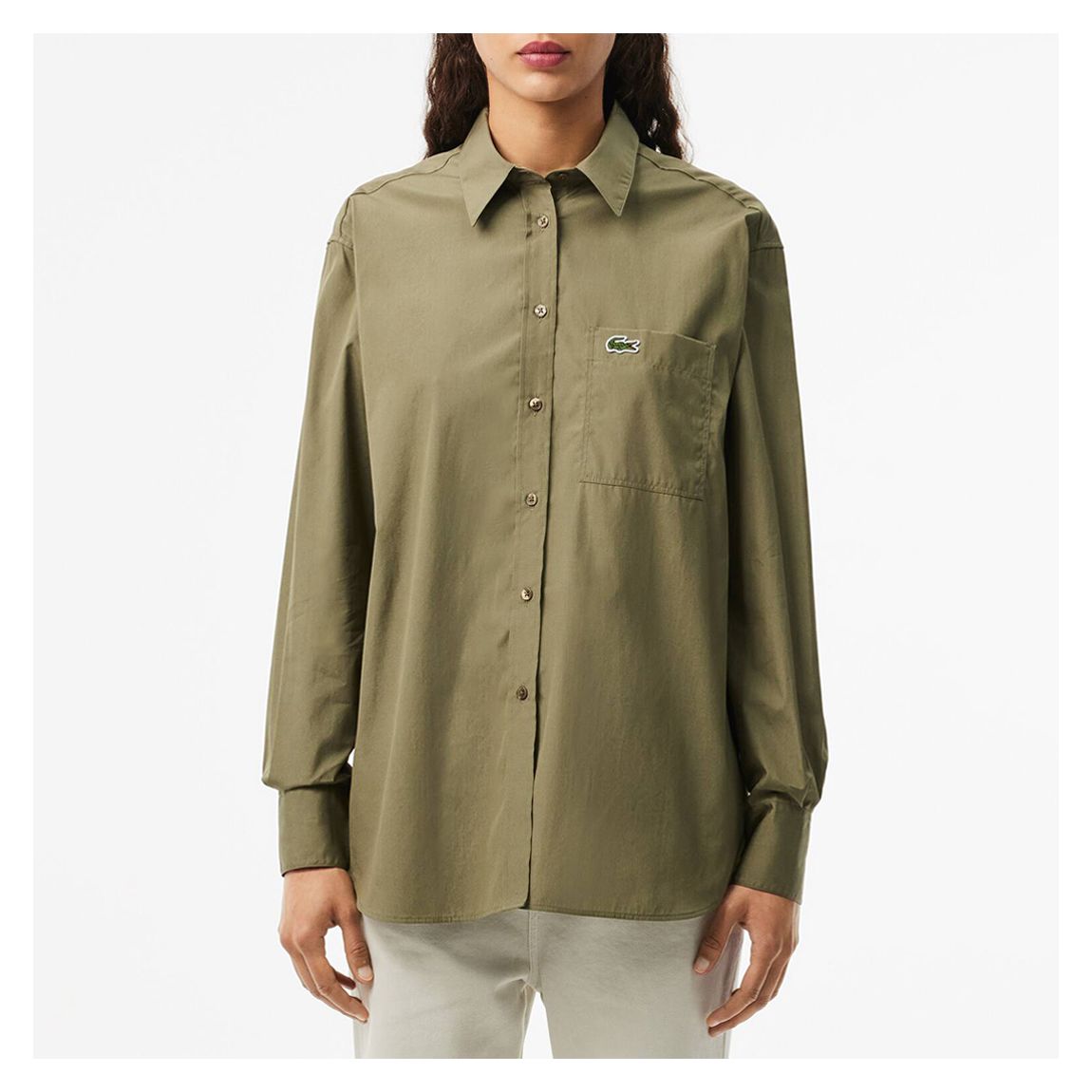 Khaki Oversized Cotton Polin Shirt main product photo