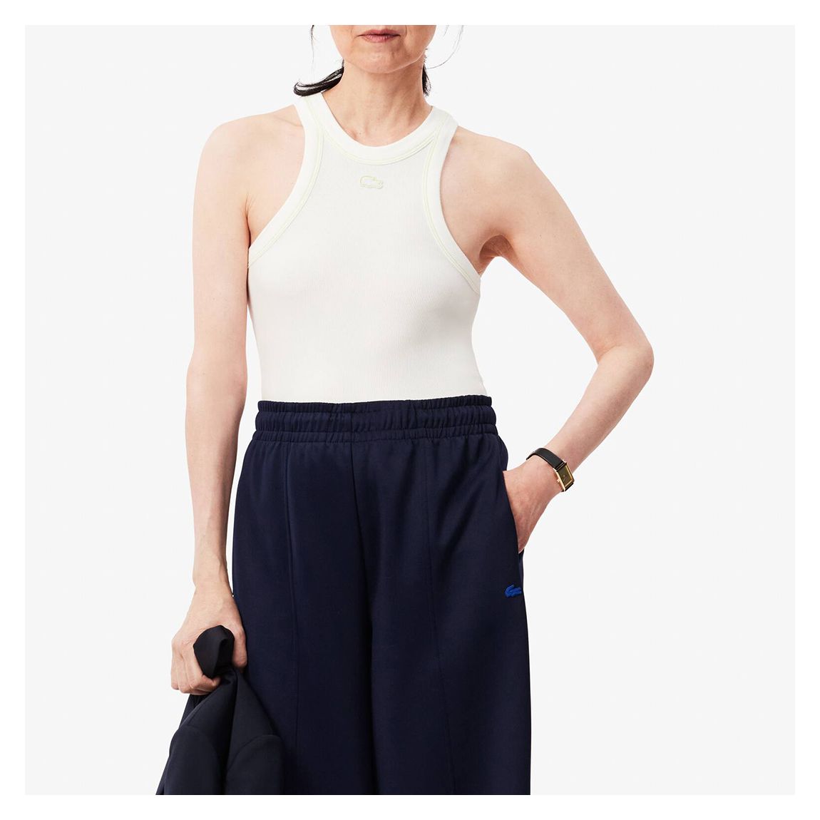 White Slim Fit Ribbed Racer Vest main product photo