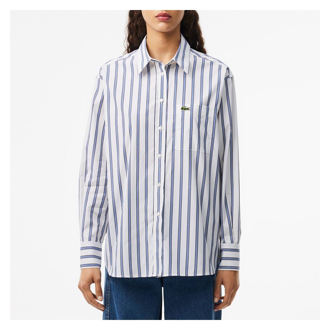 Blue/ White Stripe Oversized Cotton Polin Shirt main product photo