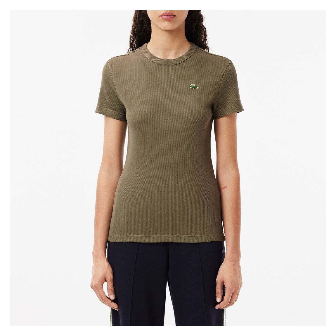 Khaki Slim Fit Ribbed Cotton T-Shirt main product photo