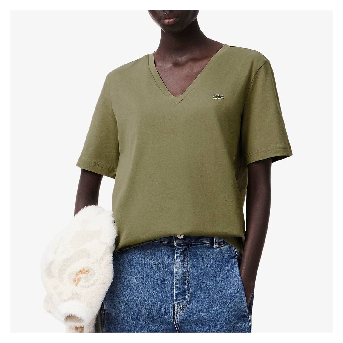 Khaki V-Neck Cotton Logo T-Shirt main product photo