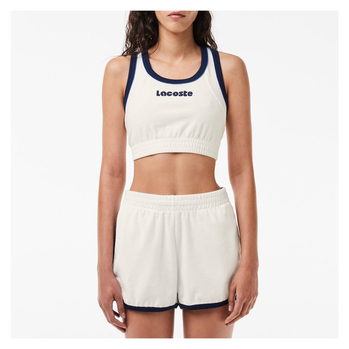 White Contrast Embroided Cotton Terry Bralette main product photo