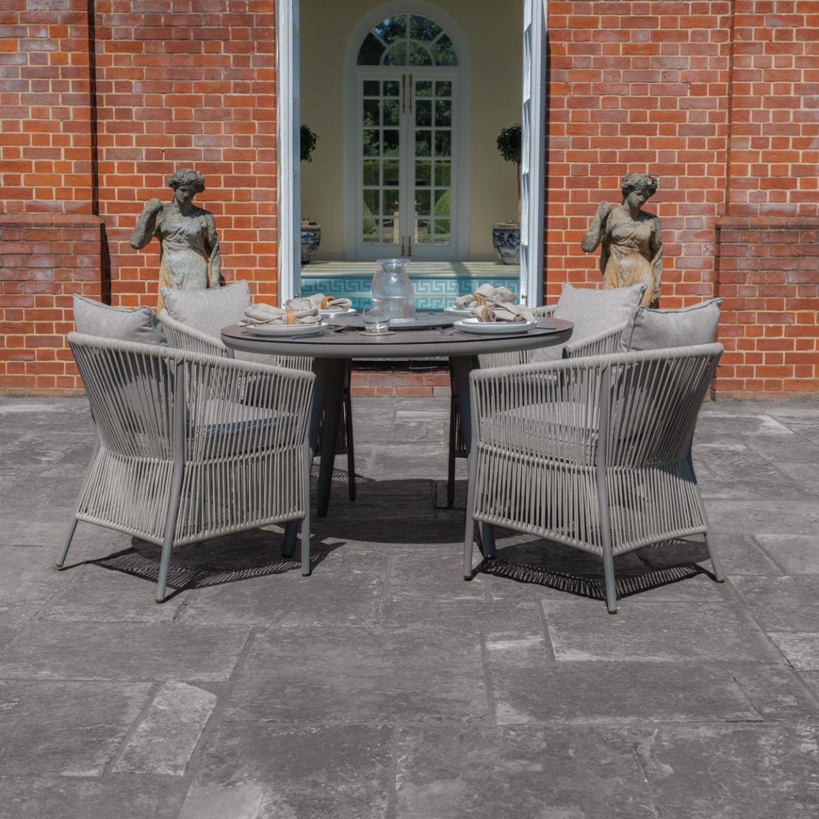 Maldives 4 Seat Round Dining Set With Lazy Susan - Cool Linen main product photo